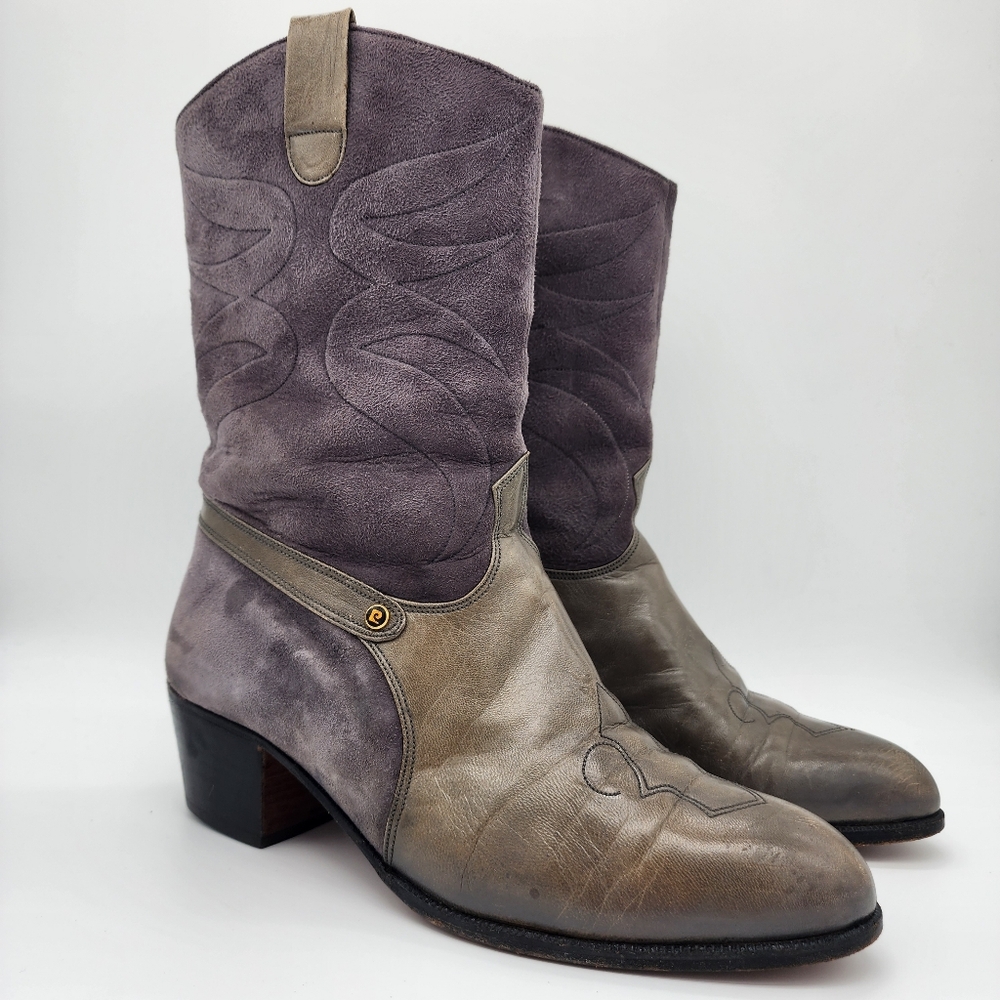 Pierre Cardin 80's Vintage Western Style Leather Boots Two Tone Size 9 - Picture 12 of 16